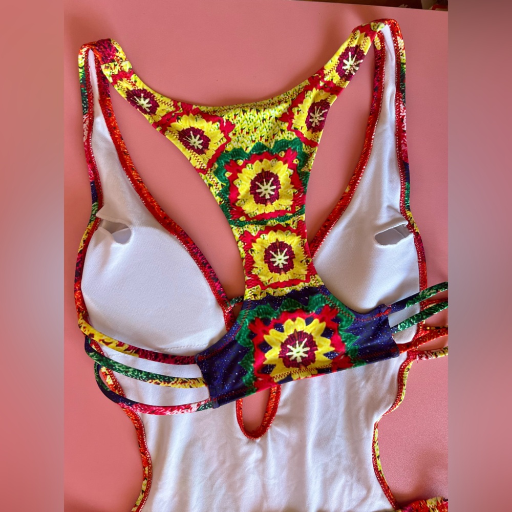 Rainbow Faux Crochet One Piece Swimsuit - Picture 3 of 13